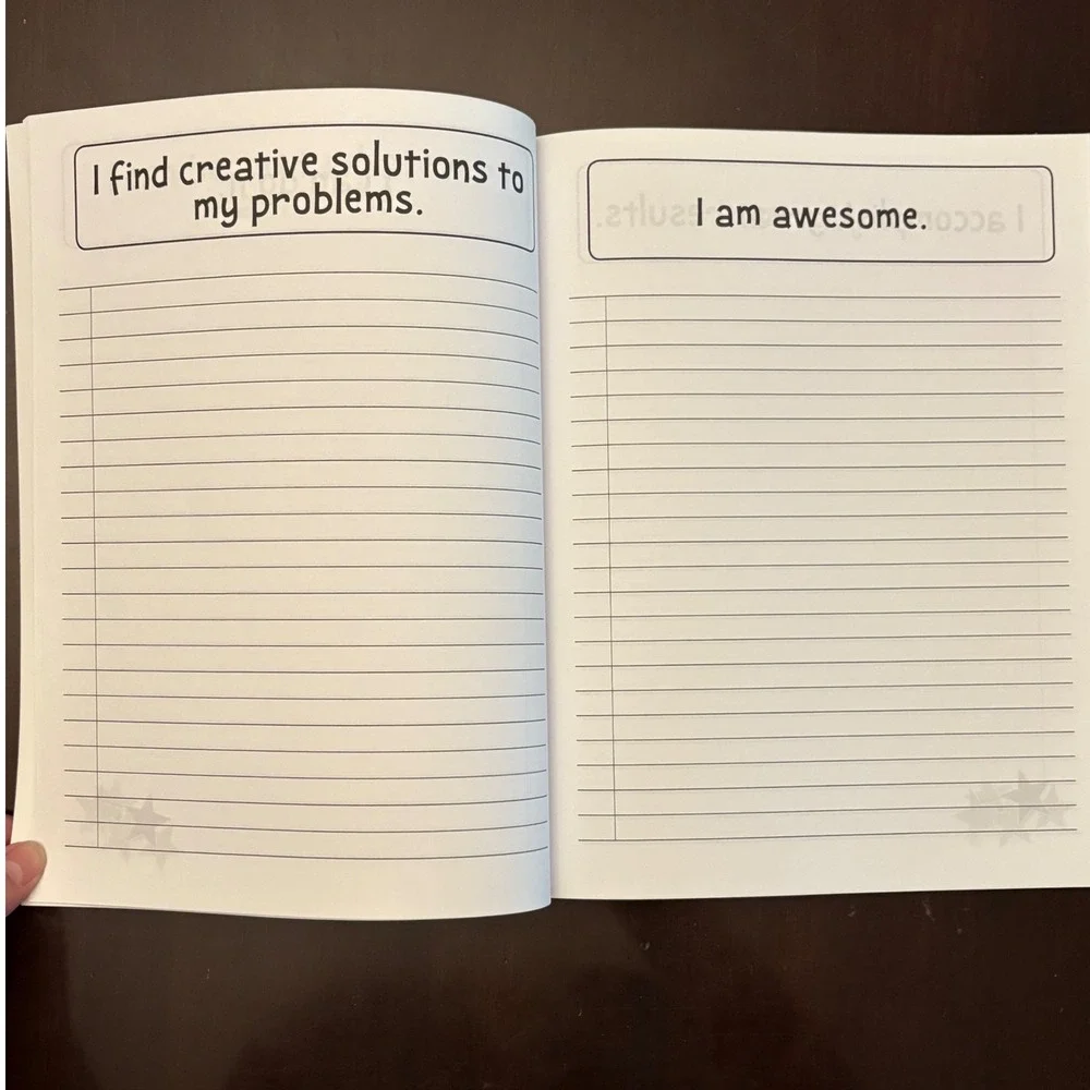 Positive Affirmation Notebook Kids Journal Space Moon Rocket Blue Softcover